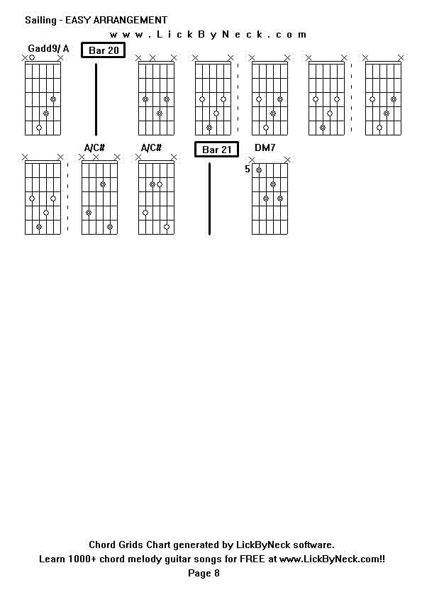 Chord Grids Chart of chord melody fingerstyle guitar song-Sailing - EASY ARRANGEMENT,generated by LickByNeck software.